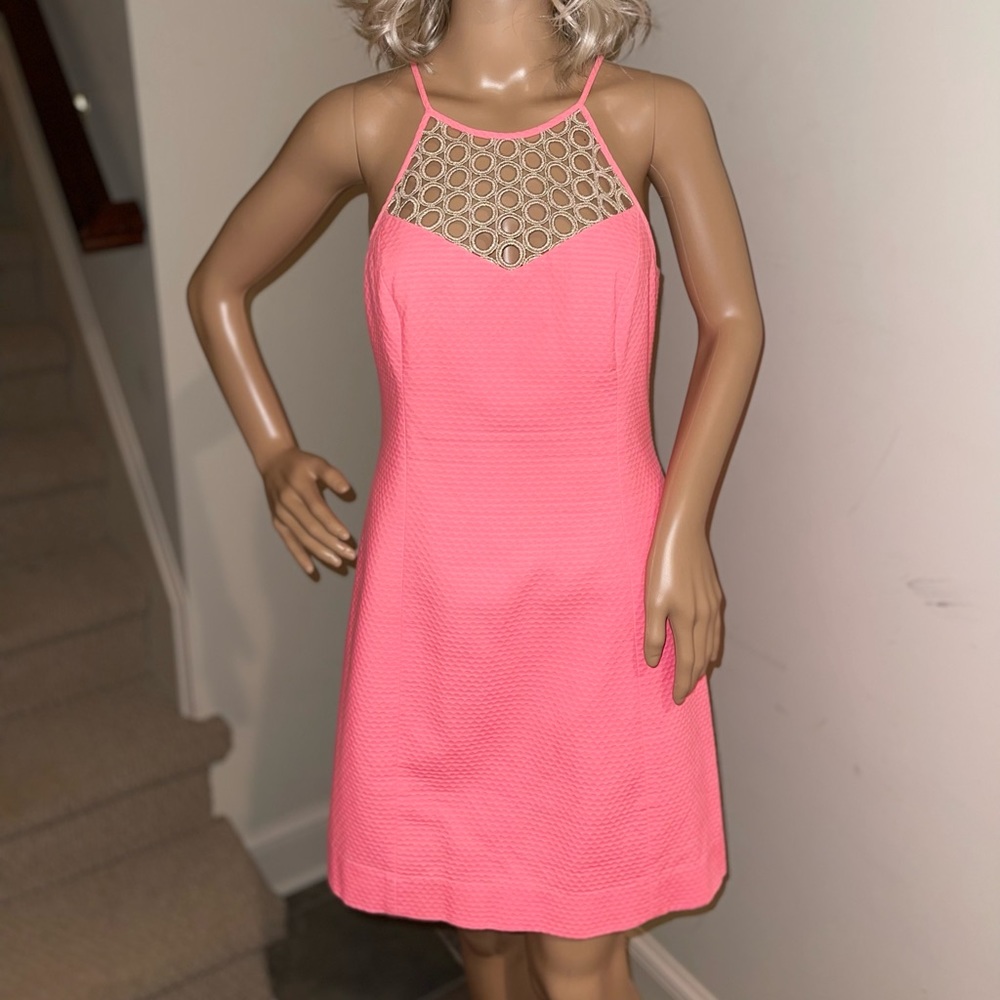 Neon Lilly Pulitzer Dress with Gold Circle Cutouts